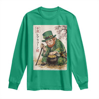 Vintage Japanese Leprechaun St Patricks Day Shamrock Ukiyo e Art Long Sleeve Shirt