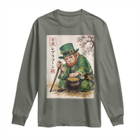 Vintage Japanese Leprechaun St Patricks Day Shamrock Ukiyo e Art Long Sleeve Shirt