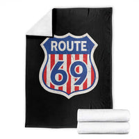 Vintage Route 69 Highway Road Trip Sign Distressed American Flag Throw Blanket