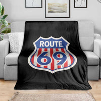 Vintage Route 69 Highway Road Trip Sign Distressed American Flag Throw Blanket