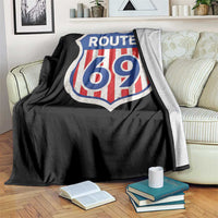Vintage Route 69 Highway Road Trip Sign Distressed American Flag Throw Blanket
