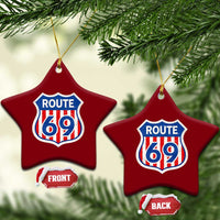 Vintage Route 69 Highway Road Trip Sign Distressed American Flag Ceramic Ornament
