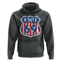 Vintage Route 69 Highway Road Trip Sign Distressed American Flag Hoodie