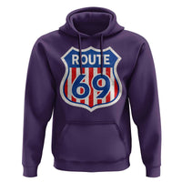 Vintage Route 69 Highway Road Trip Sign Distressed American Flag Hoodie