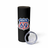 Vintage Route 69 Highway Road Trip Sign Distressed American Flag Skinny Tumbler