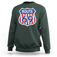 Vintage Route 69 Highway Road Trip Sign Distressed American Flag Sweatshirt
