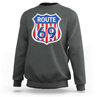 Vintage Route 69 Highway Road Trip Sign Distressed American Flag Sweatshirt