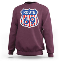 Vintage Route 69 Highway Road Trip Sign Distressed American Flag Sweatshirt