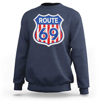 Vintage Route 69 Highway Road Trip Sign Distressed American Flag Sweatshirt