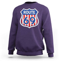 Vintage Route 69 Highway Road Trip Sign Distressed American Flag Sweatshirt