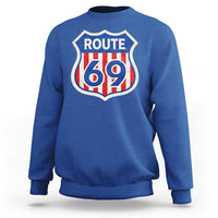 Vintage Route 69 Highway Road Trip Sign Distressed American Flag Sweatshirt
