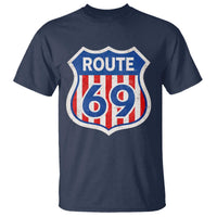 Vintage Route 69 Highway Road Trip Sign Distressed American Flag T Shirt