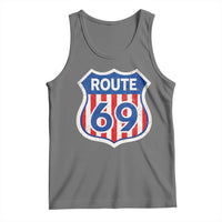 Vintage Route 69 Highway Road Trip Sign Distressed American Flag Tank Top