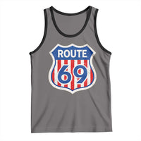 Vintage Route 69 Highway Road Trip Sign Distressed American Flag Tank Top