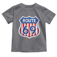 Vintage Route 69 Highway Road Trip Sign Distressed American Flag Toddler T Shirt