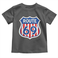 Vintage Route 69 Highway Road Trip Sign Distressed American Flag Toddler T Shirt