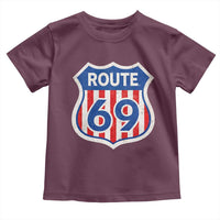 Vintage Route 69 Highway Road Trip Sign Distressed American Flag Toddler T Shirt