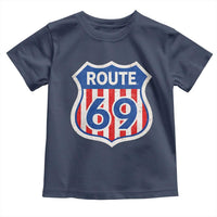 Vintage Route 69 Highway Road Trip Sign Distressed American Flag Toddler T Shirt