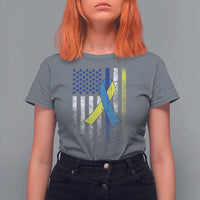 Down Syndrome Awareness Vintage American Flag T Shirt For Women