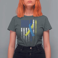 Down Syndrome Awareness Vintage American Flag T Shirt For Women