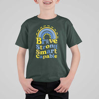 Down Syndrome Awareness T Shirt For Kid Brave Strong Smart Capable Rainbow