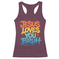 Jesus Loves You Bruh Racerback Tank Top Funny Christian Believer Faith God Retro Religious