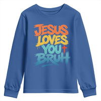 Jesus Loves You Bruh Youth Sweatshirt Funny Christian Believer Faith God Retro Religious