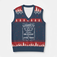 Sobriety From 100 Proof To Living Proof V-Neck Knit Sweater Vest Sober Anniversary AA NA Recovery