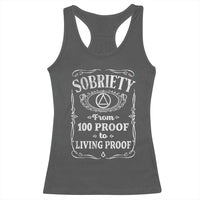 Sobriety From 100 Proof To Living Proof Racerback Tank Top Sober Anniversary AA NA Recovery