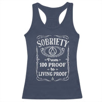 Sobriety From 100 Proof To Living Proof Racerback Tank Top Sober Anniversary AA NA Recovery