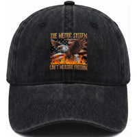 Funny The Metric System Can't Measure Freedom Washed Cotton Baseball Cap 4th of July Fire Eagle USA Flag Meme