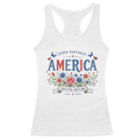 Floral 250th Birthday of America 250 Years USA Patriotic Racerback Tank Top
