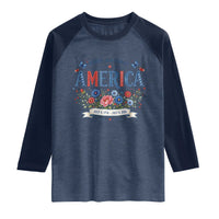 Floral 250th Birthday of America 250 Years USA Patriotic Raglan Shirt