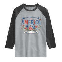 Floral 250th Birthday of America 250 Years USA Patriotic Raglan Shirt