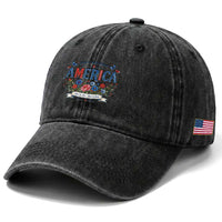Floral 250th Birthday of America 250 Years USA Patriotic Washed Cotton Baseball Cap