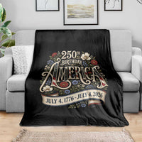 Floral America 250th Birthday Throw Blanket 4th of July America 250 Years Retro