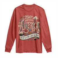 Floral America 250th Birthday Long Sleeve Shirt 4th of July America 250 Years Retro