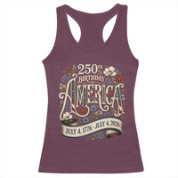 Floral America 250th Birthday Racerback Tank Top 4th of July America 250 Years Retro