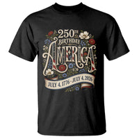 Floral America 250th Birthday T Shirt 4th of July America 250 Years Retro