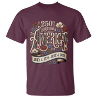 Floral America 250th Birthday T Shirt 4th of July America 250 Years Retro