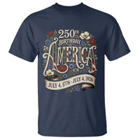 Floral America 250th Birthday T Shirt 4th of July America 250 Years Retro