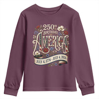 Floral America 250th Birthday Youth Sweatshirt 4th of July America 250 Years Retro