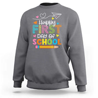 Happy First Day Of School Sweatshirt Cute Pencil Paper Plane Heart - Wonder Print Shop