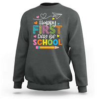 Happy First Day Of School Sweatshirt Cute Pencil Paper Plane Heart - Wonder Print Shop