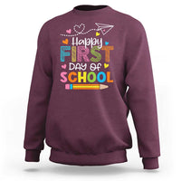 Happy First Day Of School Sweatshirt Cute Pencil Paper Plane Heart - Wonder Print Shop