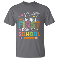Happy First Day Of School T Shirt Cute Pencil Paper Plane Heart - Wonder Print Shop