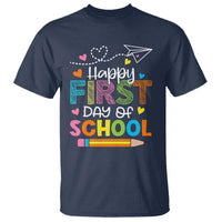 Happy First Day Of School T Shirt Cute Pencil Paper Plane Heart - Wonder Print Shop