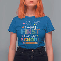 Happy First Day Of School T Shirt For Women Cute Pencil Paper Plane Heart - Wonder Print Shop