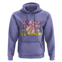 Teacher Hoodie Groovy Pencil Pink Bow Back To School - Wonder Print Shop