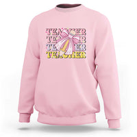 Teacher Sweatshirt Groovy Pencil Pink Bow Back To School - Wonder Print Shop